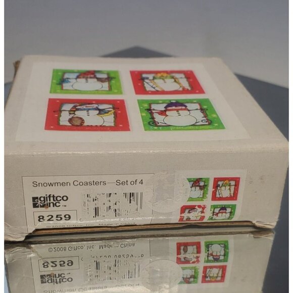 Snowmen Christmas Square Ceramic Coasters - Set of 4 - Picture 3 of 9